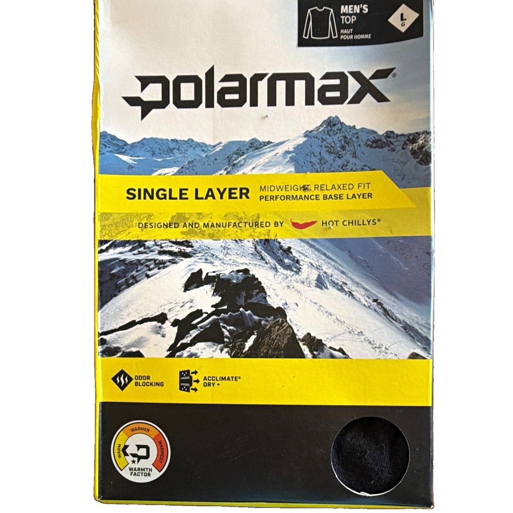 Mens Large Base Layer Top, Polarmax, Black, Midweight Relaxed Crew PM1005 NIB